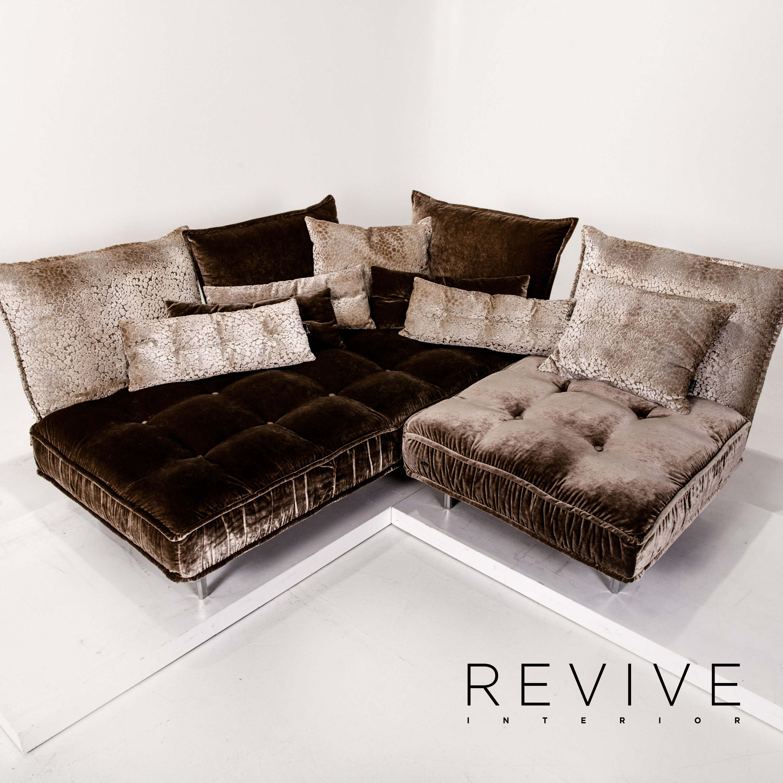 Bretz Ohlinda Cocoa Island Samt Stoff Sofa Garnitur Grau Braun 1x Ecksofa 1x Ebay